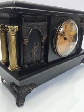 Antique early 1900s SESSIONS Arcadia Victorian Footed Pillar Mantel Shelf Clock
